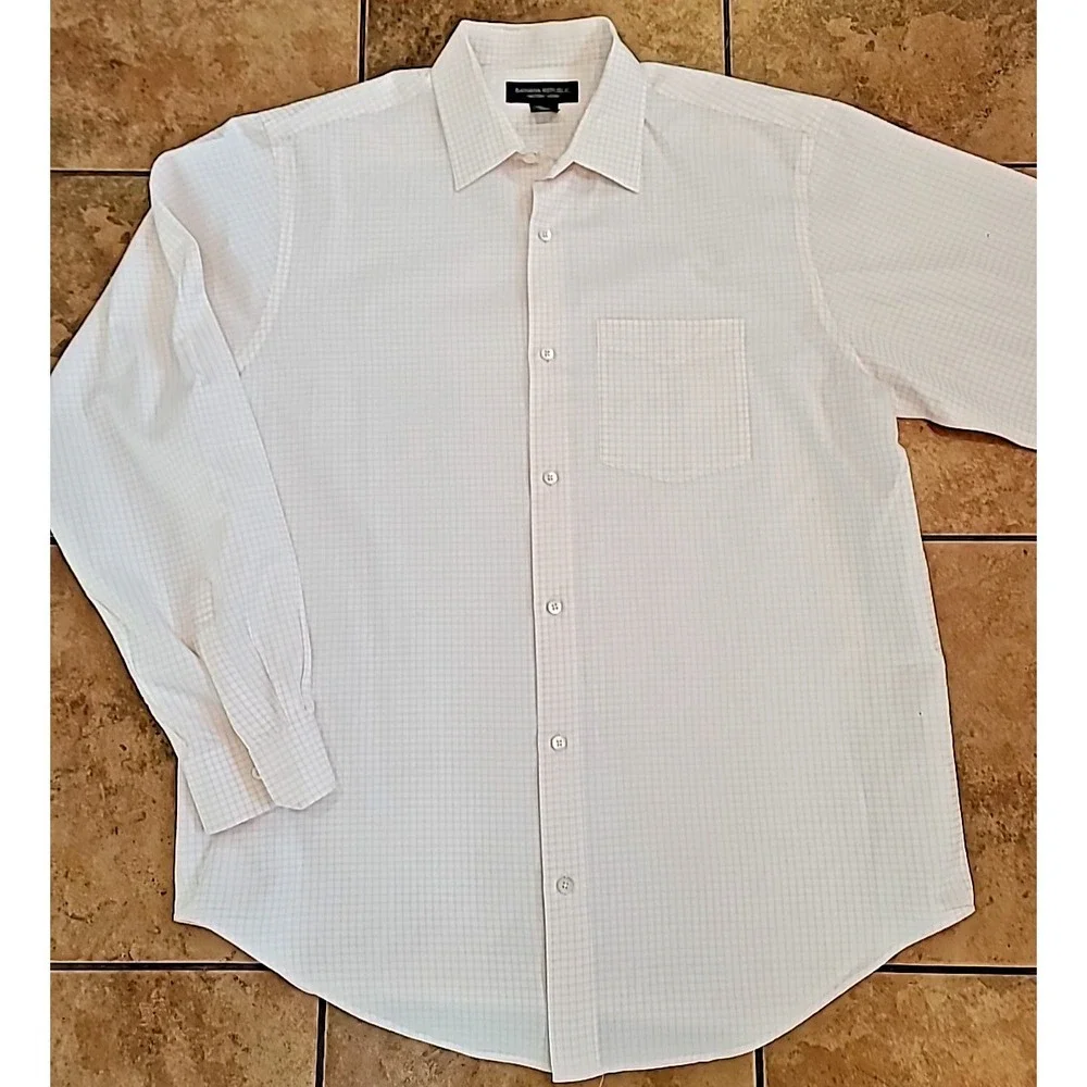 NWOT Banana Republic Mens Classic Fit Dress Shirt Orange Peach Checks 100%Cotton